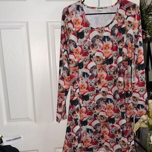 Tipsy Elves Festive Cat Print Dress